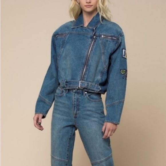 Juicy Couture NWT Denim Jean Moto Jacket Patches S - Picture 3 of 13